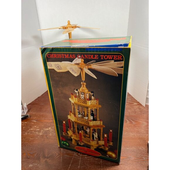 Vintage Handcrafted Wooden German Christmas Candle Tower Carousel Nativity - Picture 7 of 7